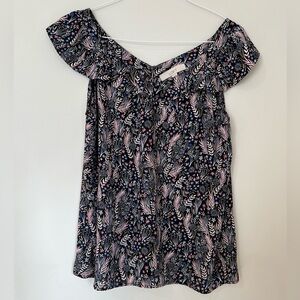 3/$15 LOFT Black and Pink Floral Print Top